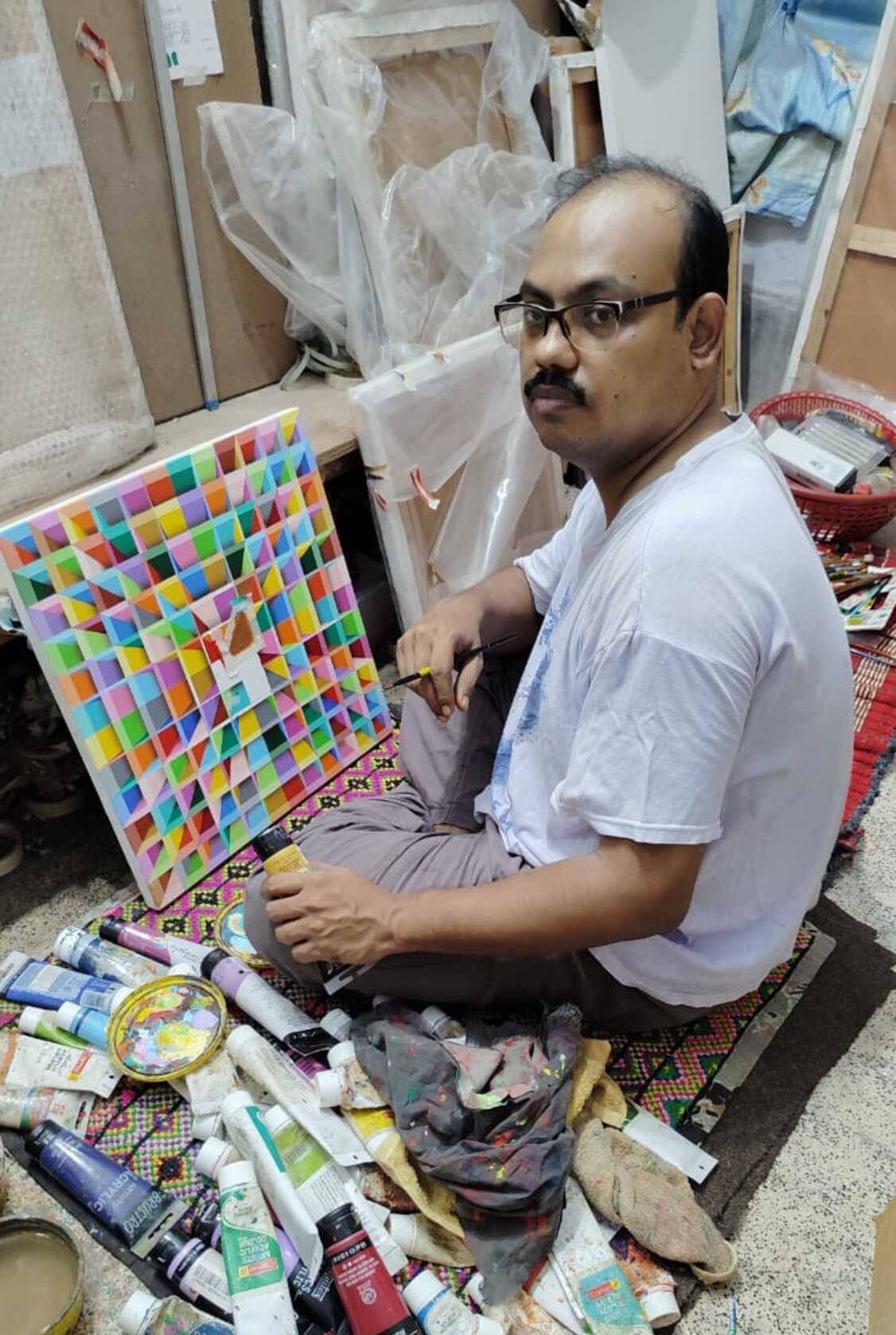 Rendering my visual thoughts on canvas in my studio