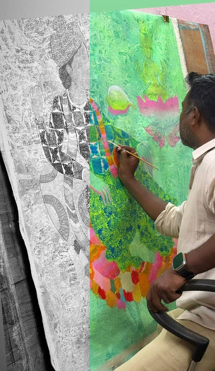 Layering ancient scriptures and modern colors to create a new kind of icon