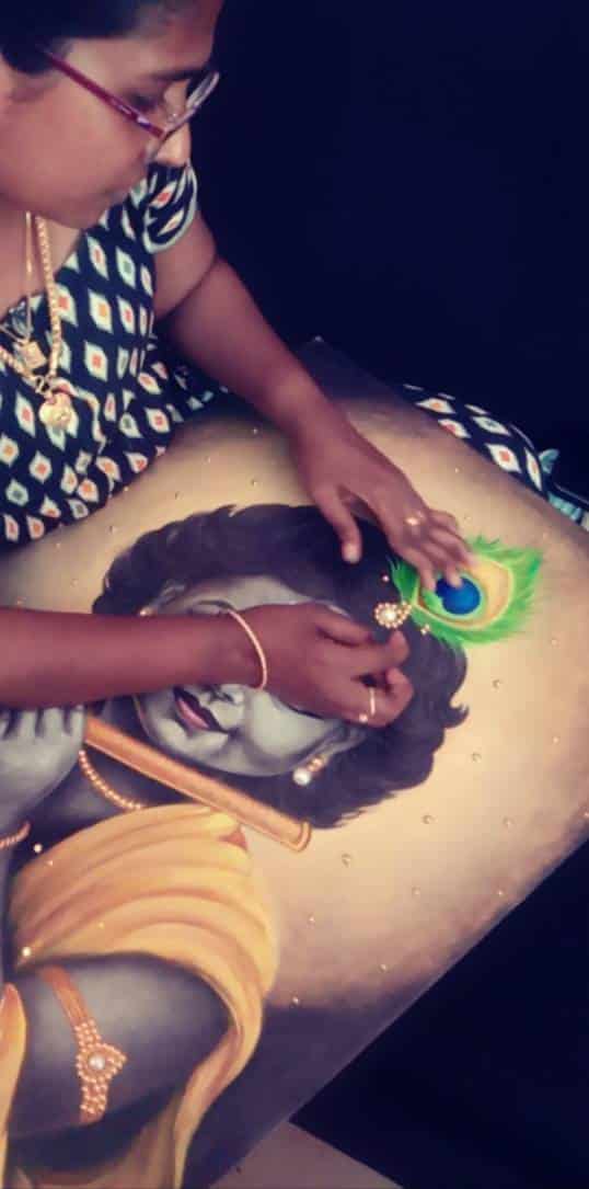 Fixing beads in my baby krishna painting