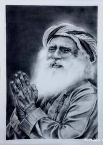 Sadhguru charcoal artwork