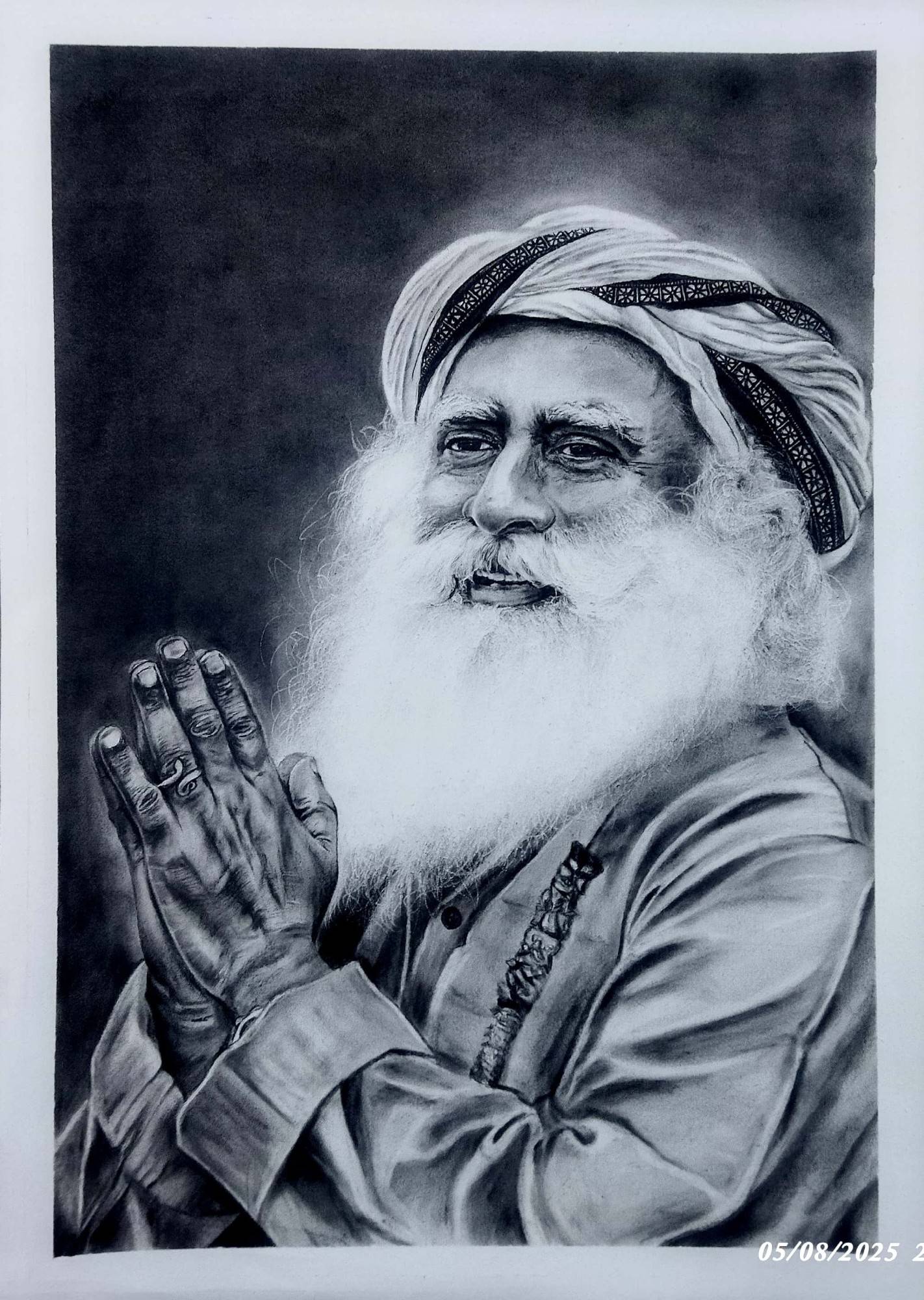 Sadhguru charcoal artwork